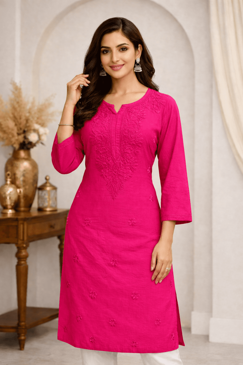 Fabric chanderi silk (Rani Pink)